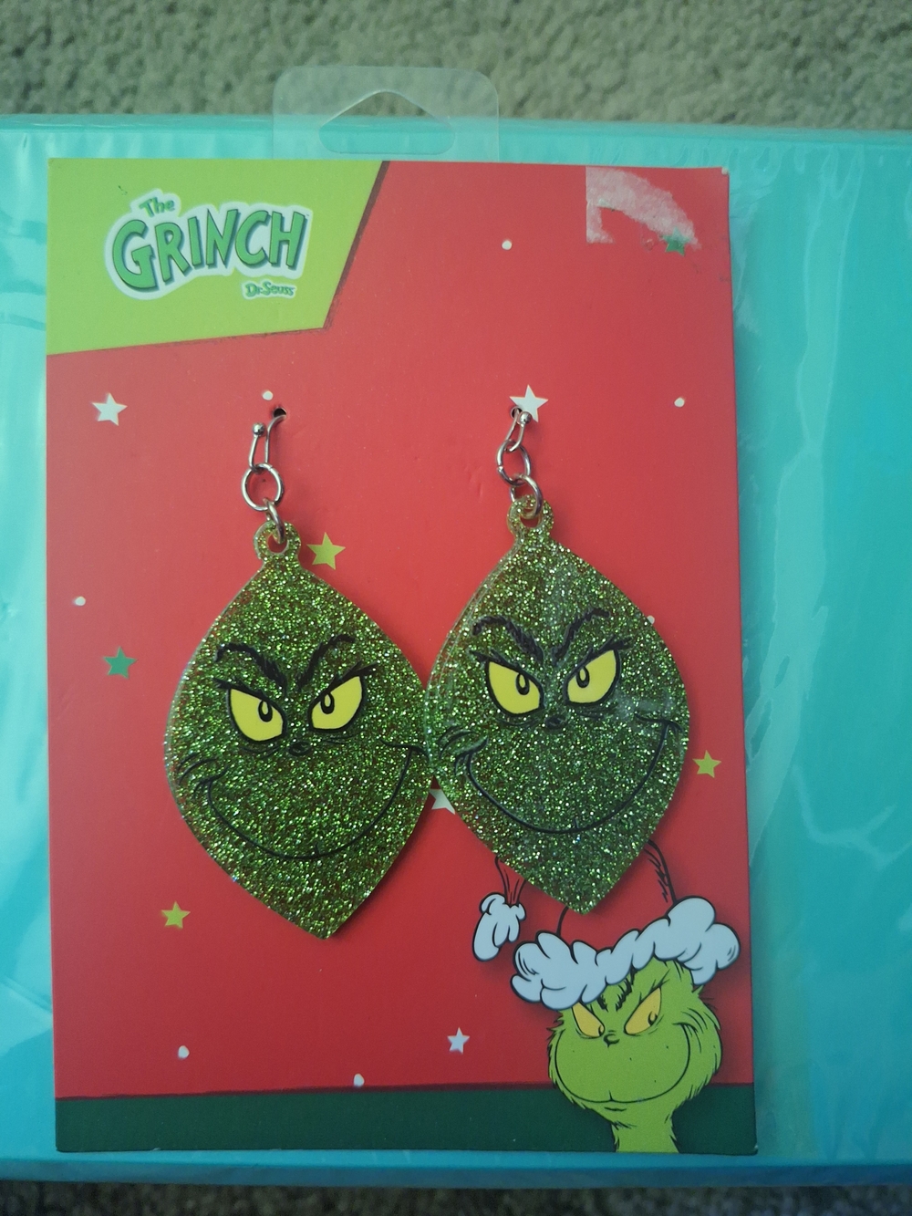 Source Unknown Green Glitter Grinch Drop Earrings